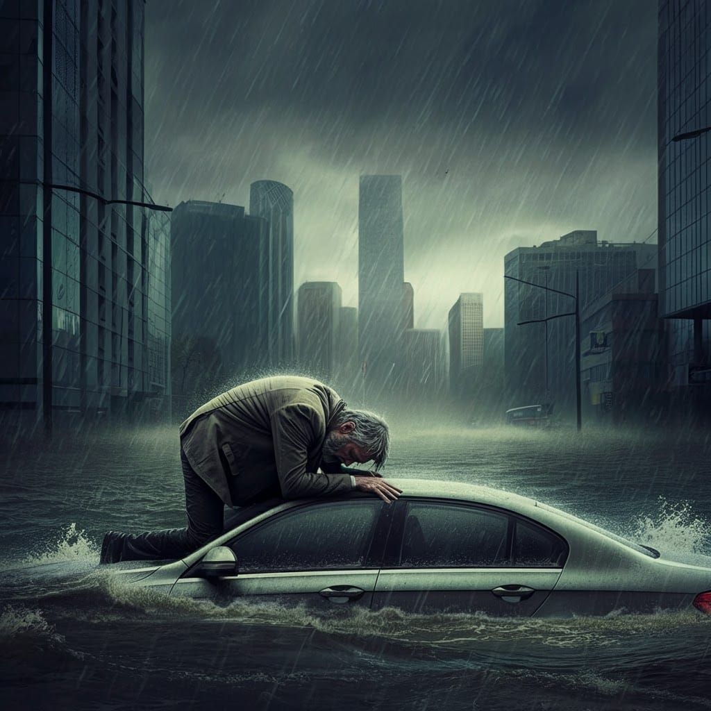 Flooded City: Digital Matte Painting of Defeat