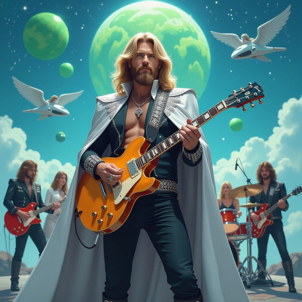 Progressive Rock Guitarist in Dreamlike Outerspace