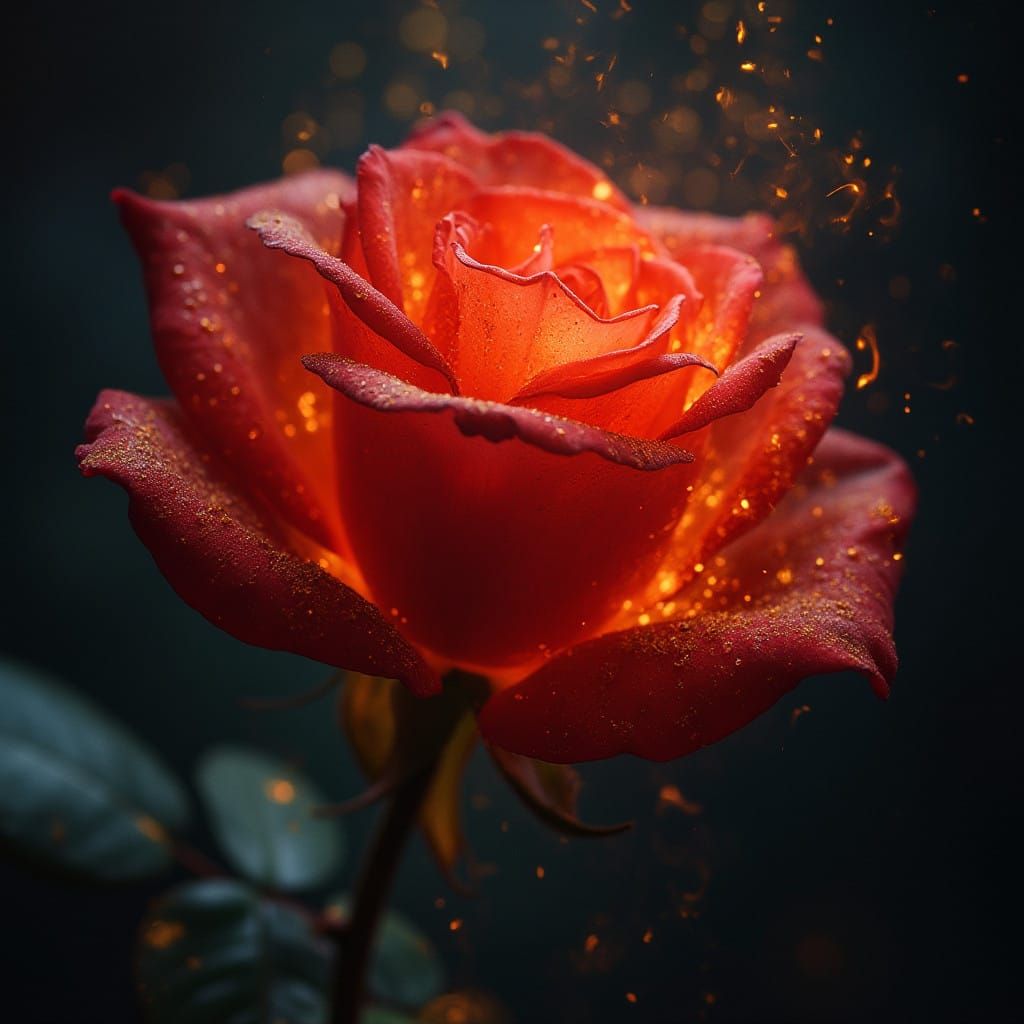 Ethereal Fae Rose in Blazing Gold and Dark Mysticism