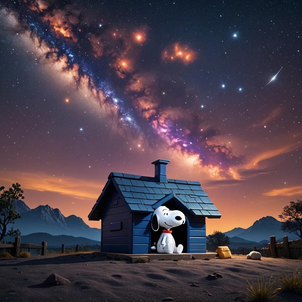 Snoopy Stargazing Under a Twinkling Cosmos