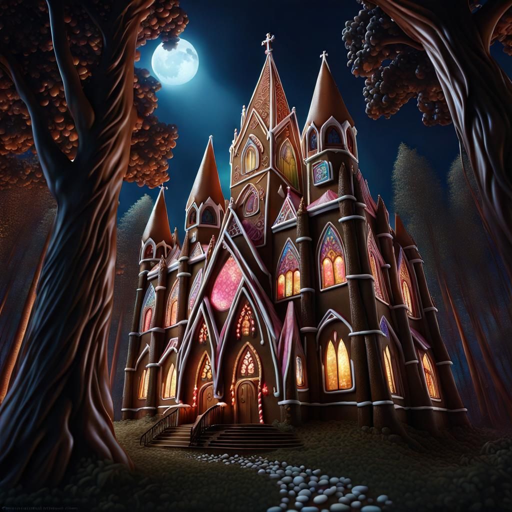 Gothic Gingerbread Cathedral in Fantasy Candyland