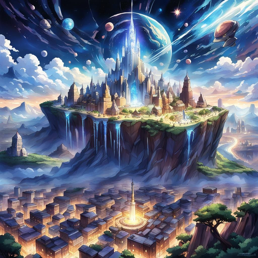 Heavenly Crystal City in Anime Style