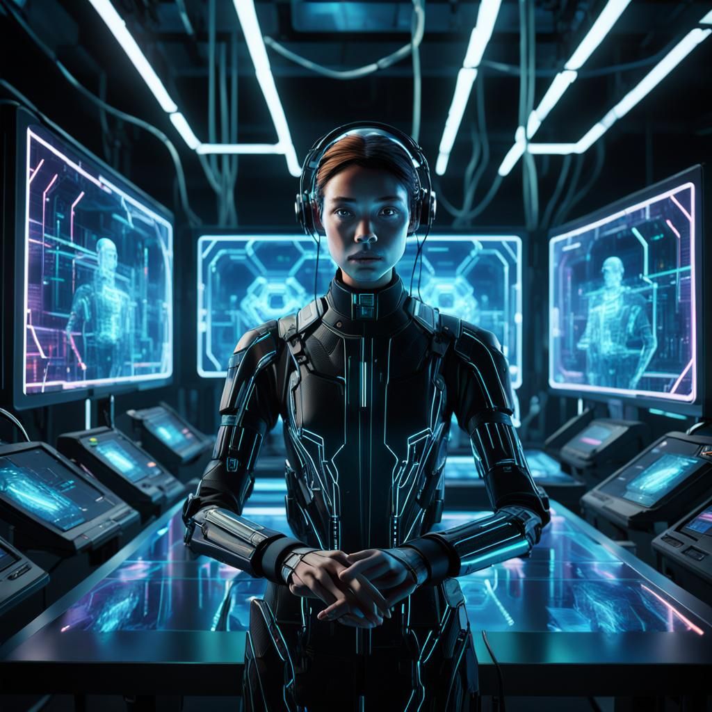 Hyperrealistic Figure in Futuristic Lab Concept Art