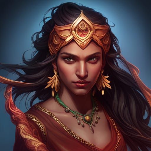 Agni: Indian Devi Portrait in Hyperdetailed Style