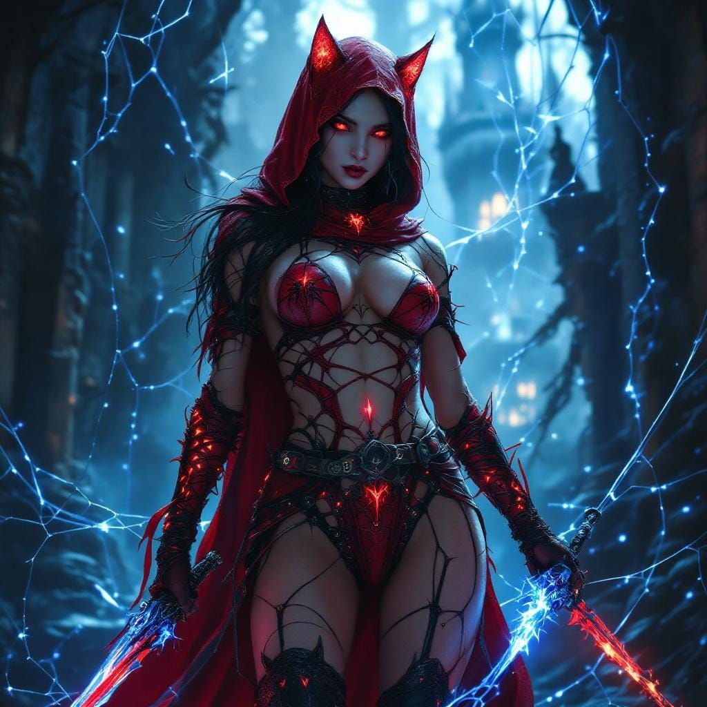 Gothic Cat Rogue Warrior in Spiderweb Armor