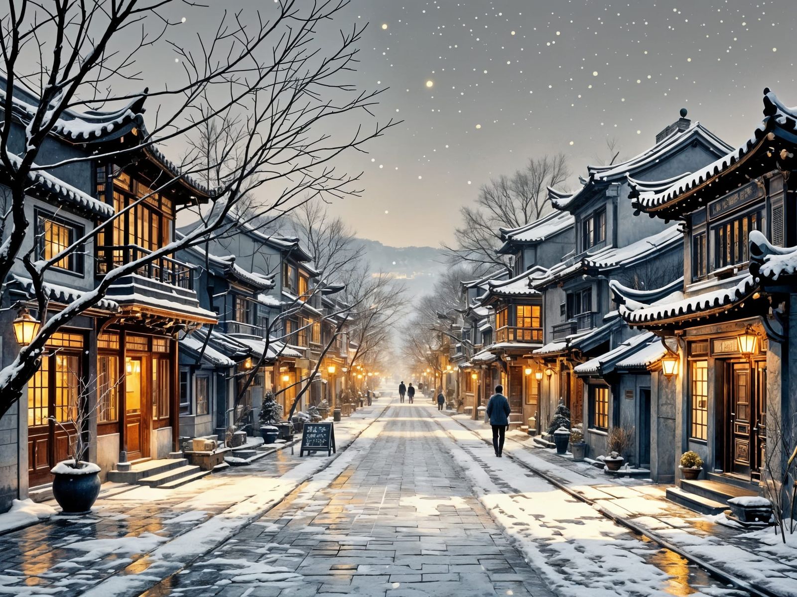 Winter Hutong Scene in Elegant Gray