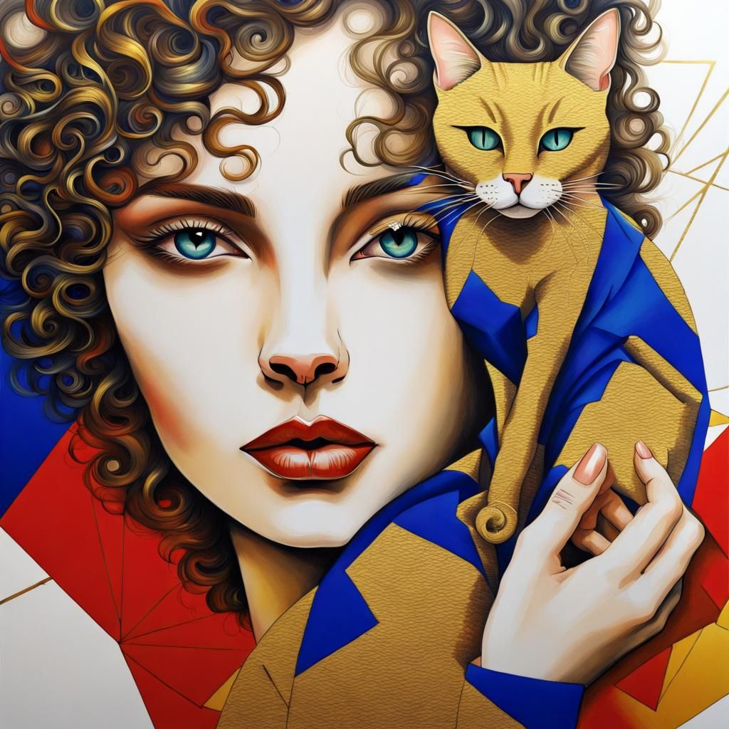 Silk Textured Cat-Woman in Art Deco Style