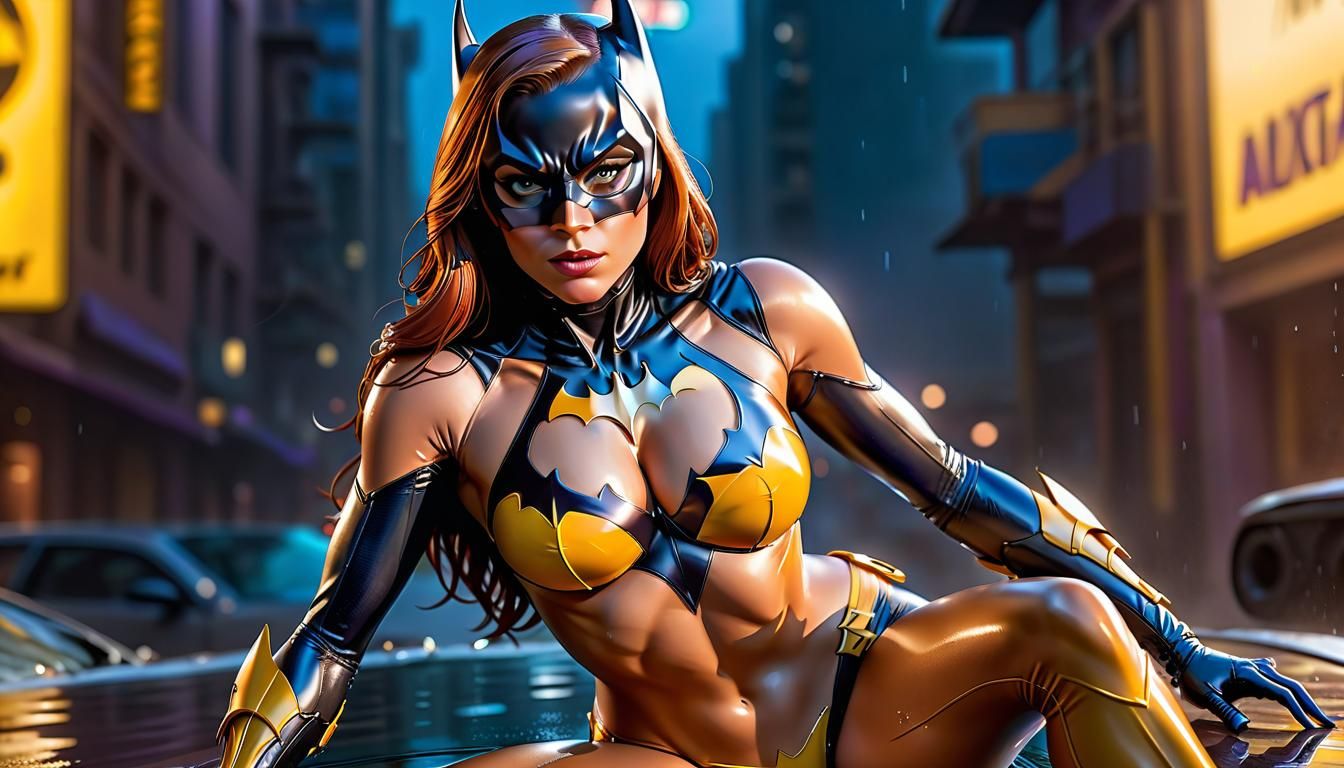 Hyperrealistic Batgirl in Wet Bikini: Concept Art