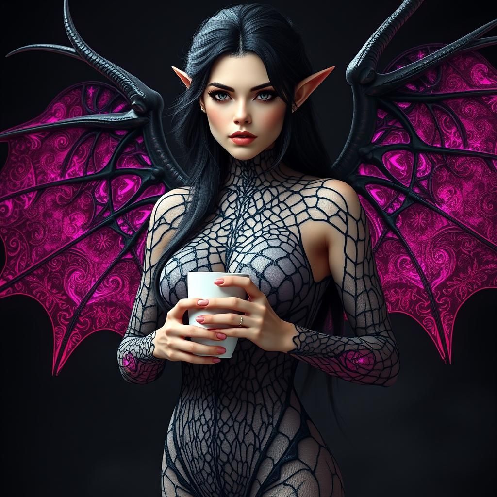 Ethereal Elf Demoness with Spider Web Bodysuit