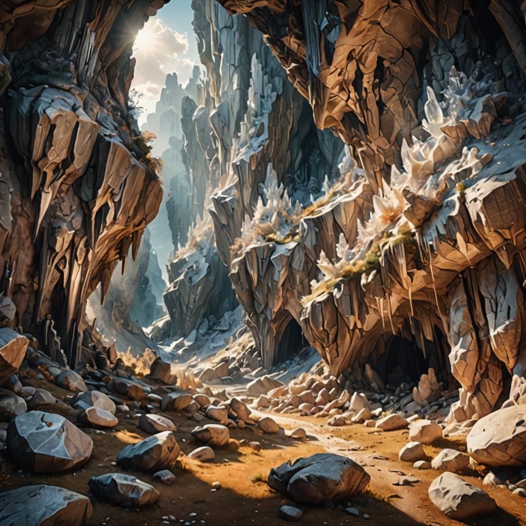 Renaissance Crystalline Caverns in Mystical Mountains