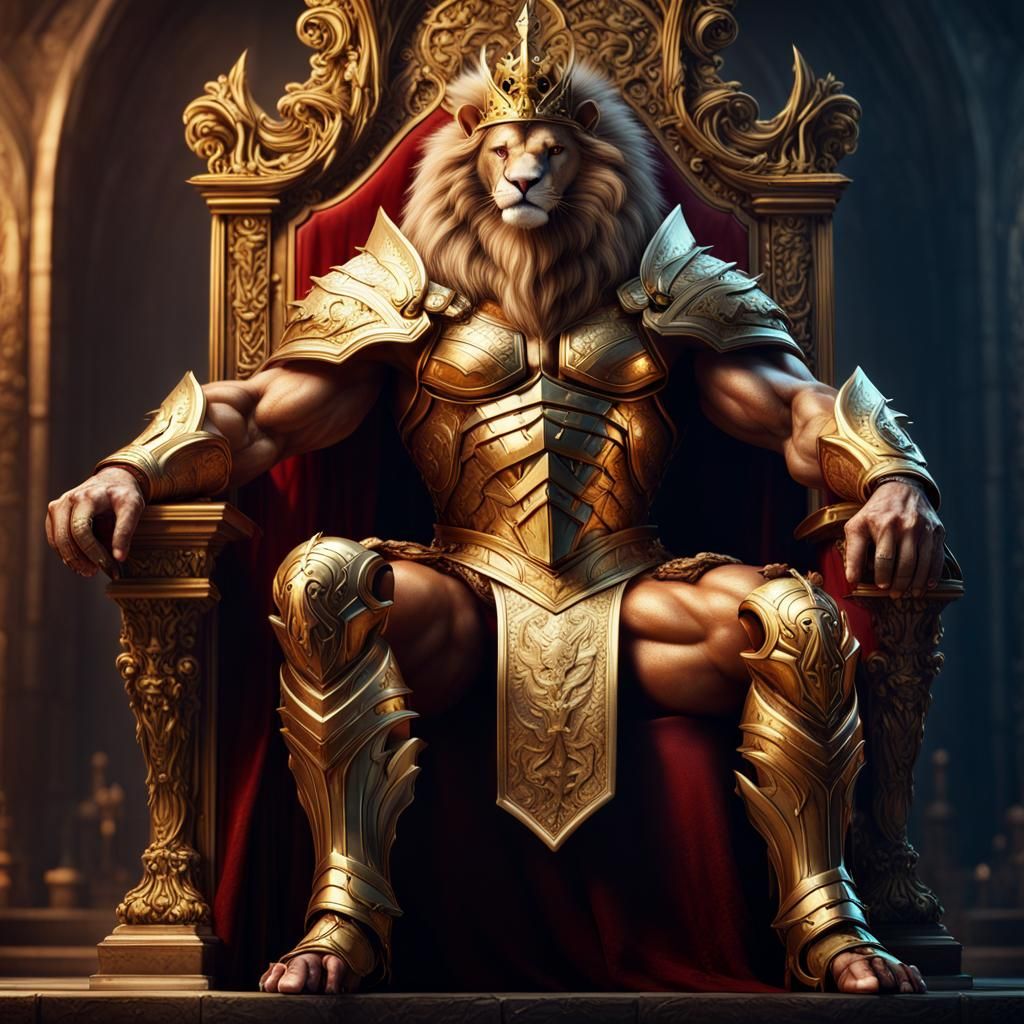 Lion-Man King on Throne in Golden Armor
