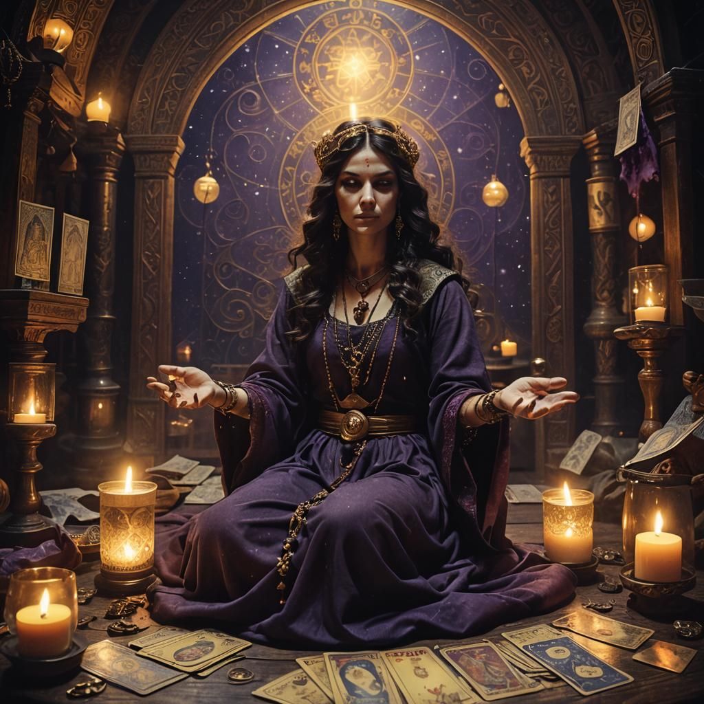 Mystical Fortune Teller Shuffling Tarot Cards
