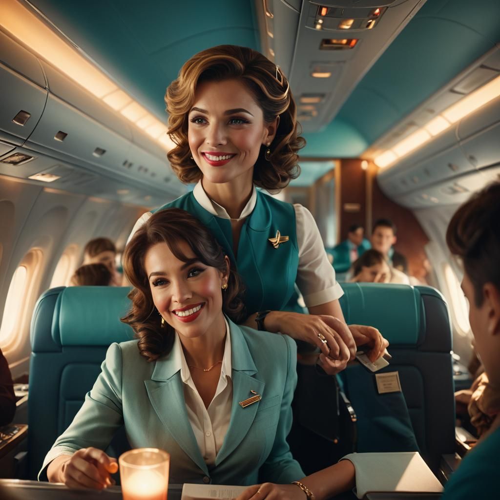 Luxurious Airplane Interior in Thomas Kinkade Style