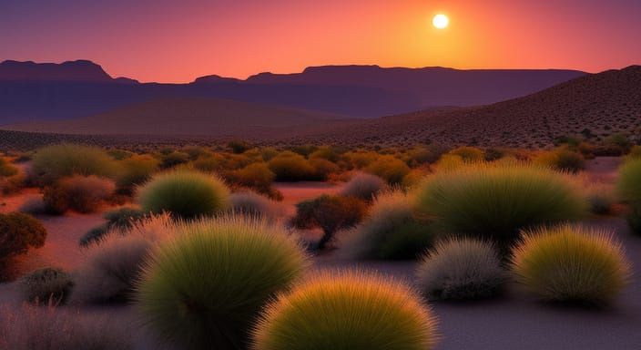 Sinister Desert Sunset with Treacherous Garden, Dark Fantasy