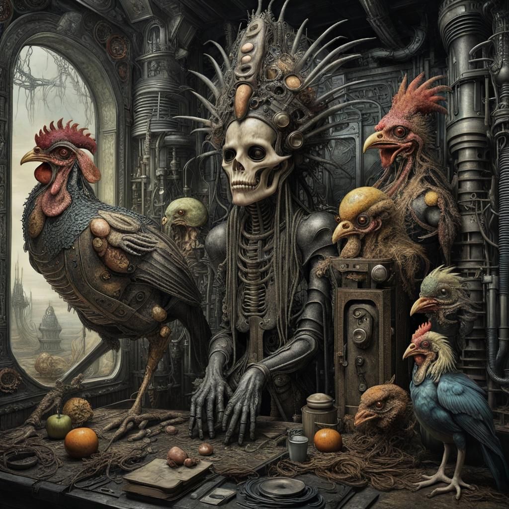 Post-Apocalyptic Chicken Monster in Art Nouveau Style