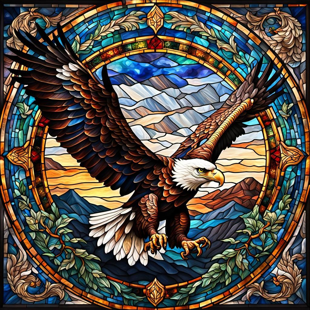 Stained Glass Eagle in Flight: Digital Matte Painting