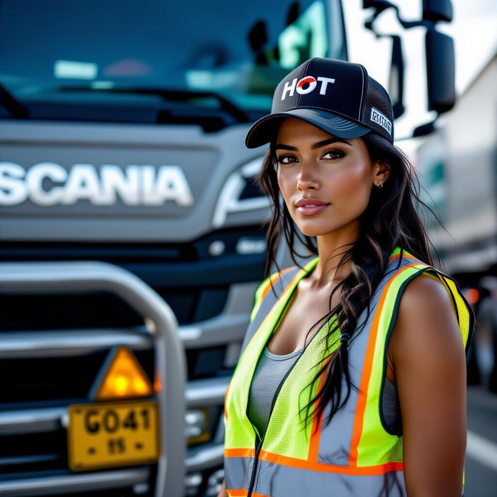 Brazilian Woman Truck Driver in Hyperrealistic Style
