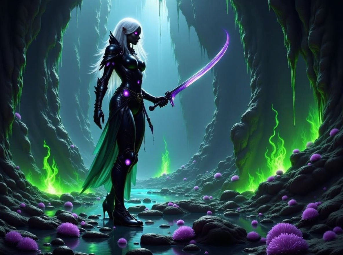 Dark Elf Scout in Underground Cave