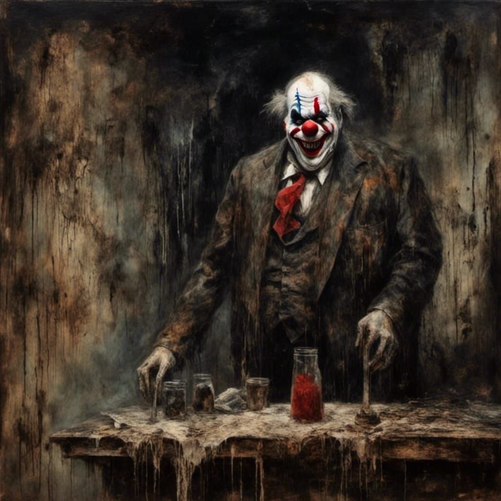 Surreal Fat Clown Emerges from Dark Alley