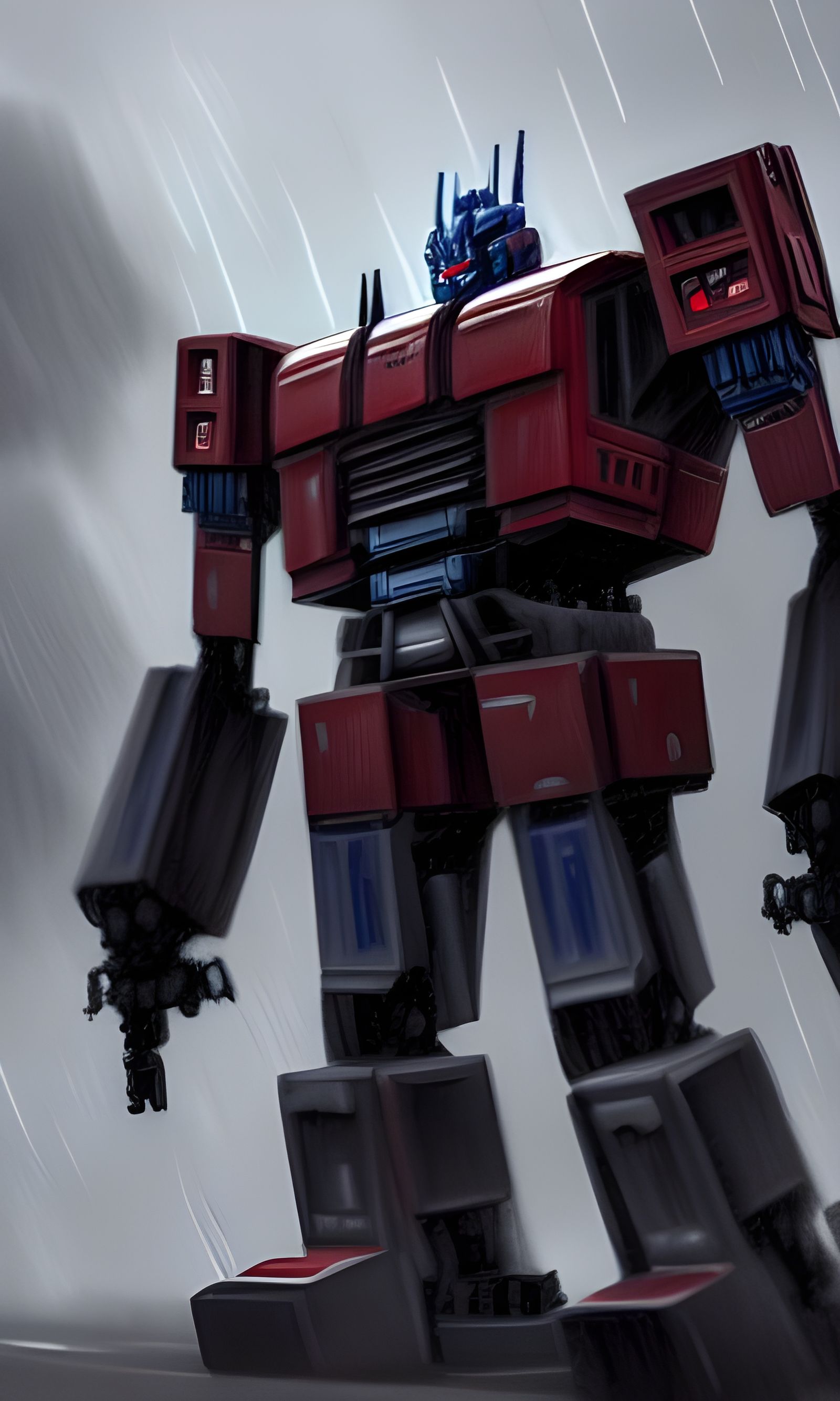 Optimus Prime in the Rain: Hyperrealistic Concept Art