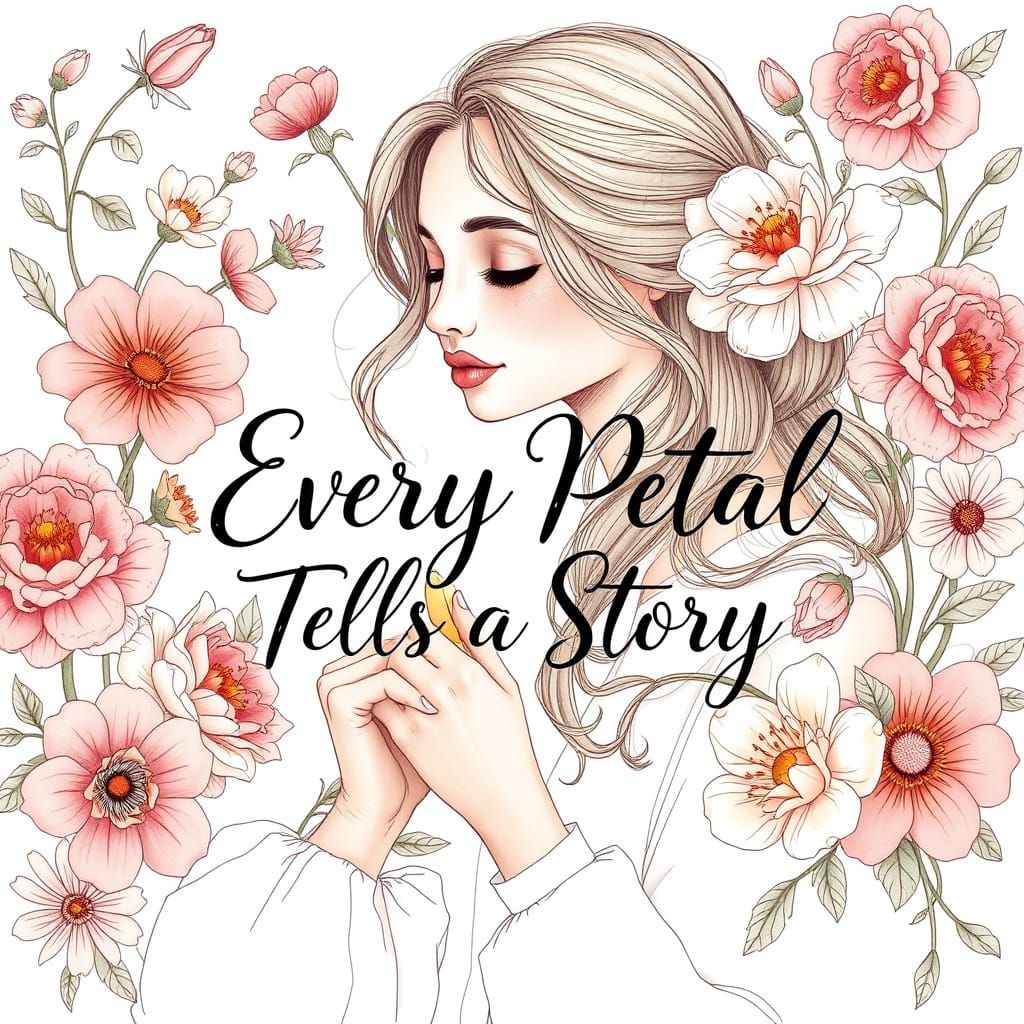 Woman Surrounded by Flowers with Typography