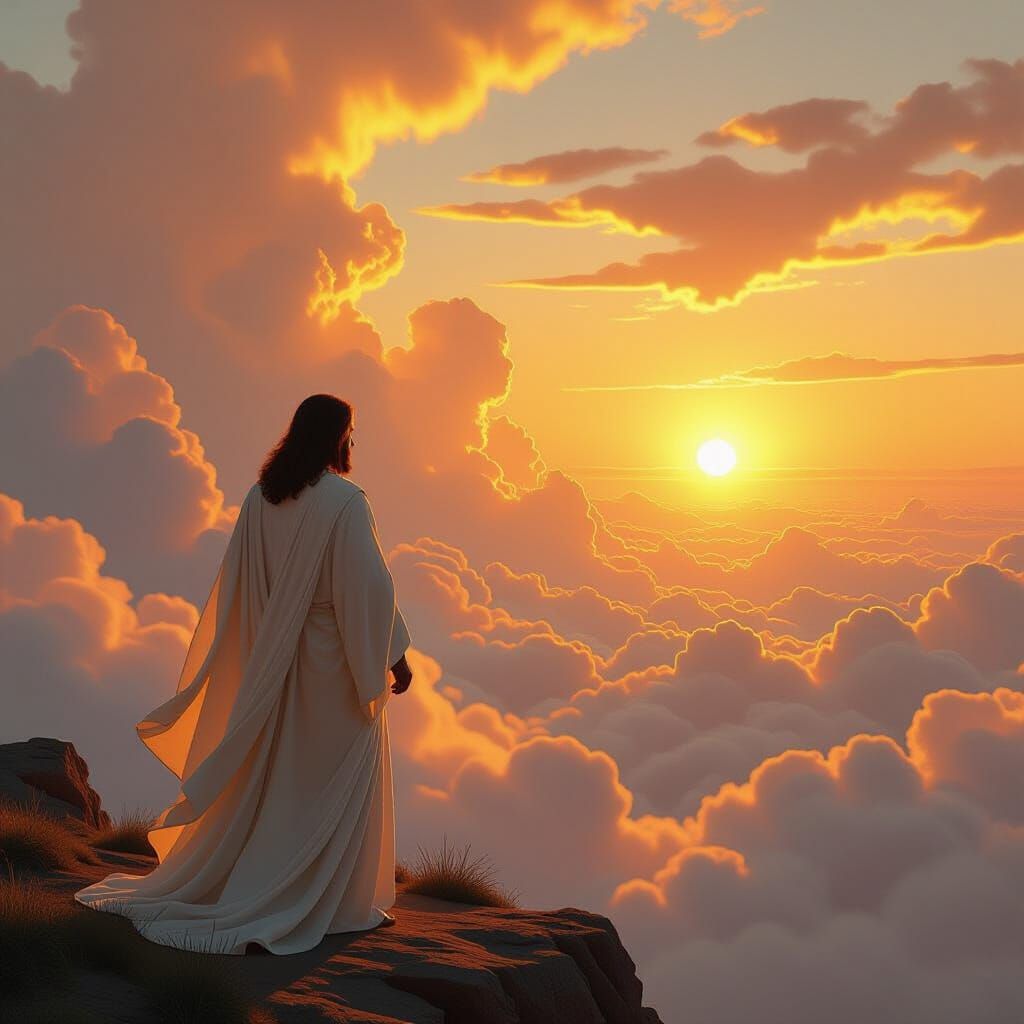 Jesus Gazing from Heaven in Ethereal Style