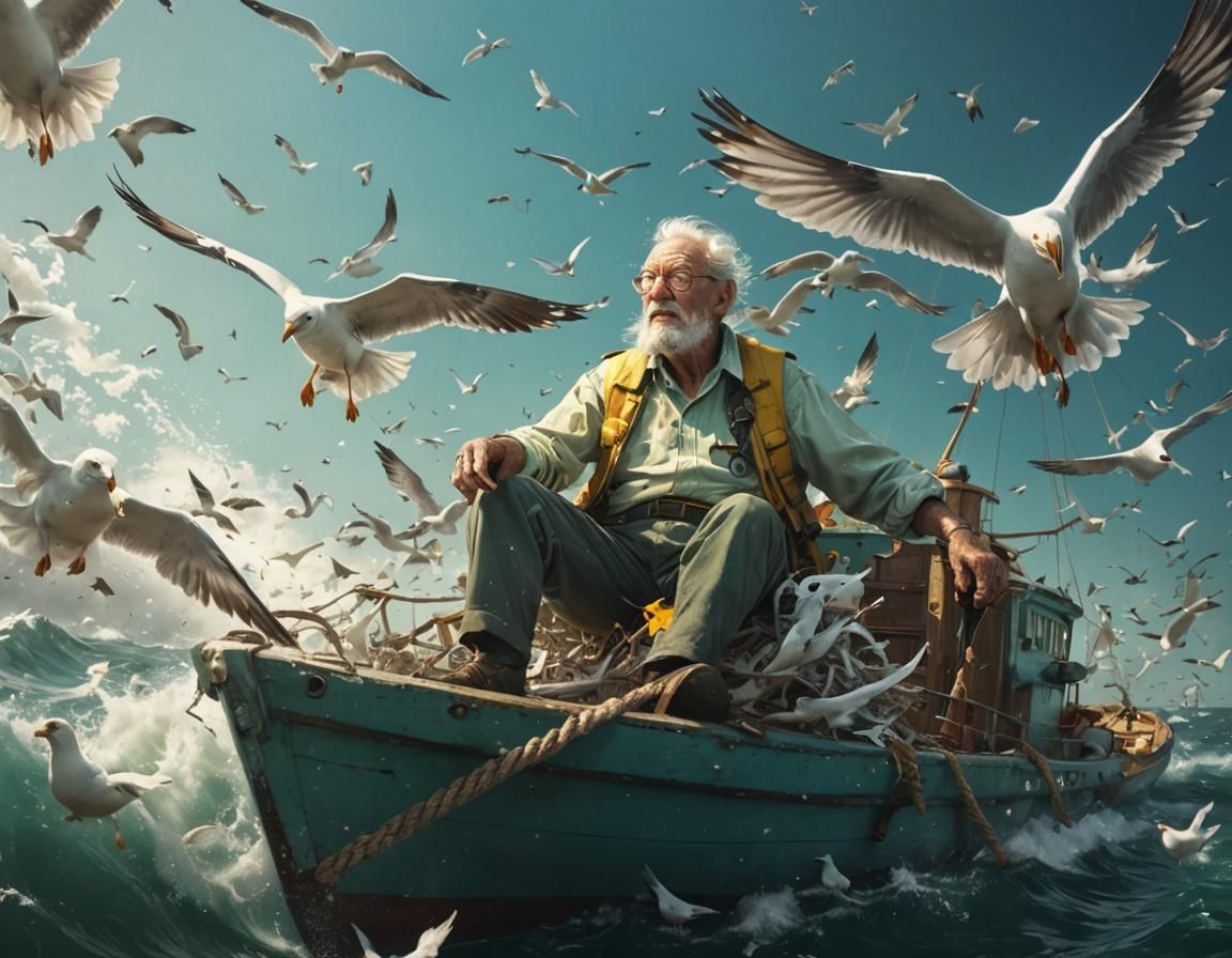 Old Man at Sea: Detailed Digital Fantasy Art