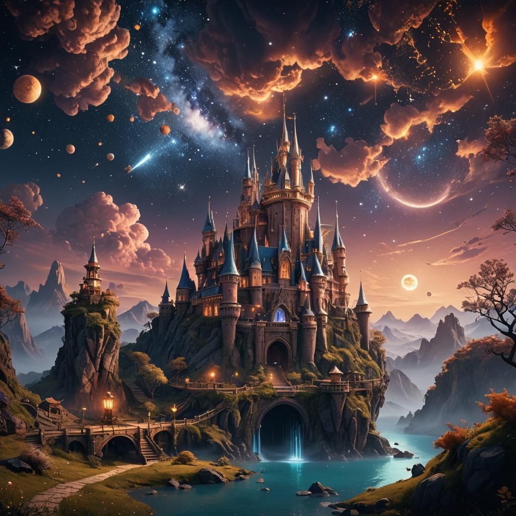 Fantastical Starry Sky Dreamscape: Detailed Matte Painting