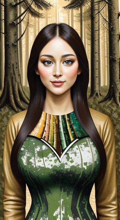 Hostess in Forest: Impasto Stencil Zellige Collage