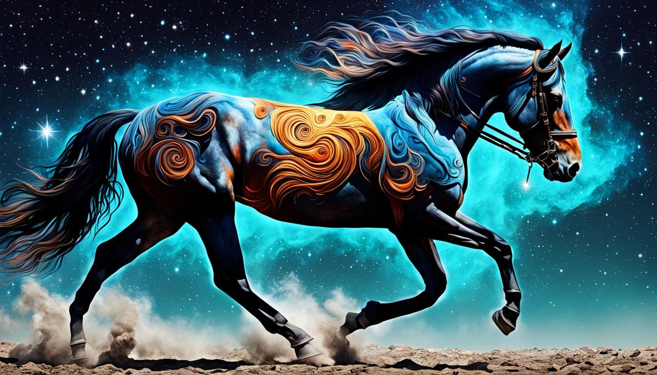 Cosmic Warlord's Horse in Hyperrealistic Fantasy Art