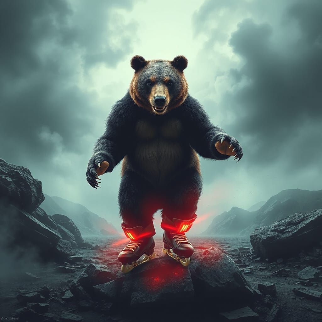 Panda Bear on Rollerblades in Cinematic Style