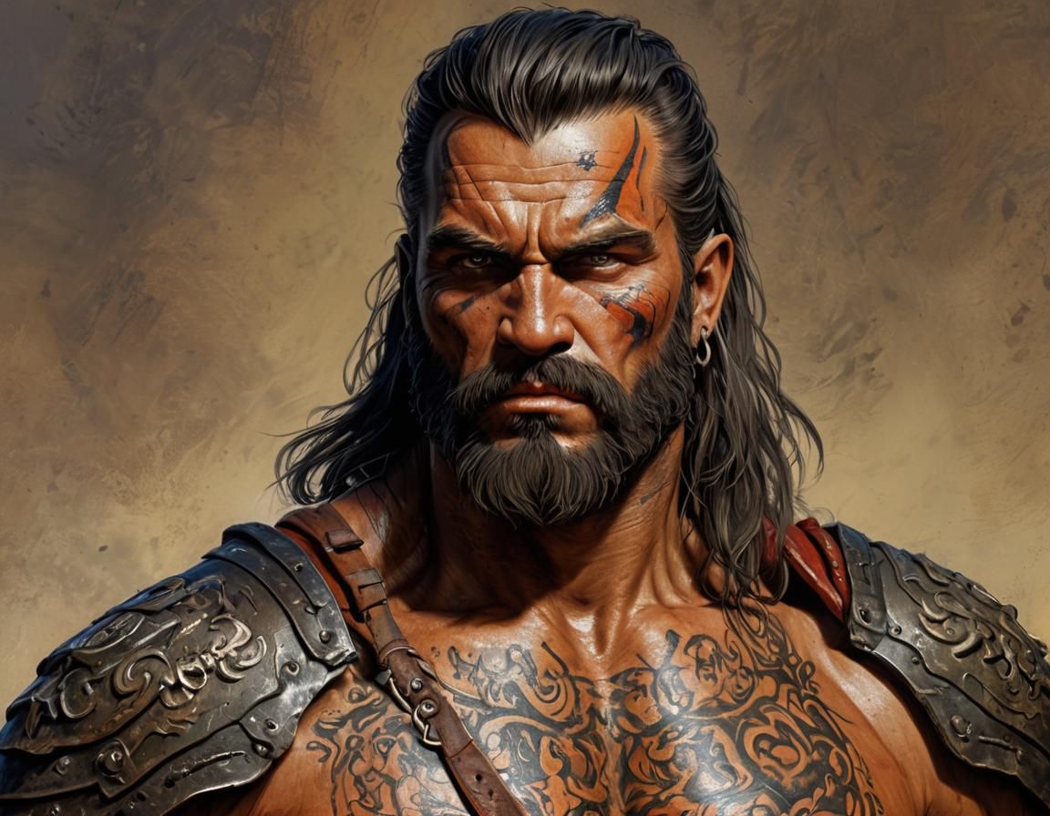 Fierce Warrior Portrait in Fantasy Art Style