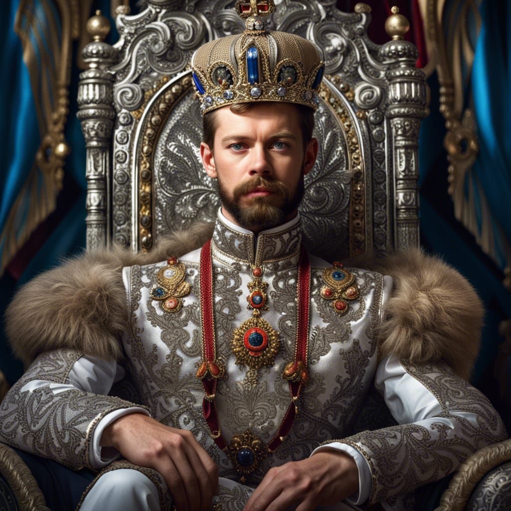 Tsar Nicholas II on Ornate Silver Throne