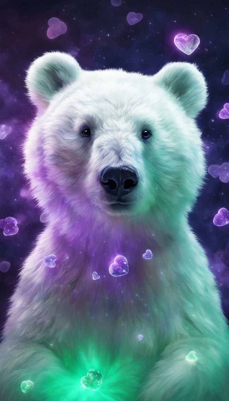 Fuzzy White Bear with Amethyst Eyes