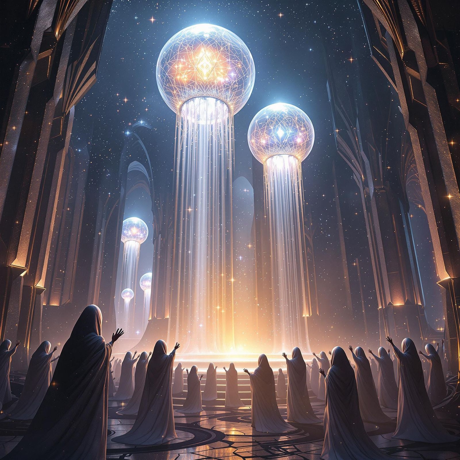 Divine Alien Civilization in a Luminous Temple Amidst Deep S...