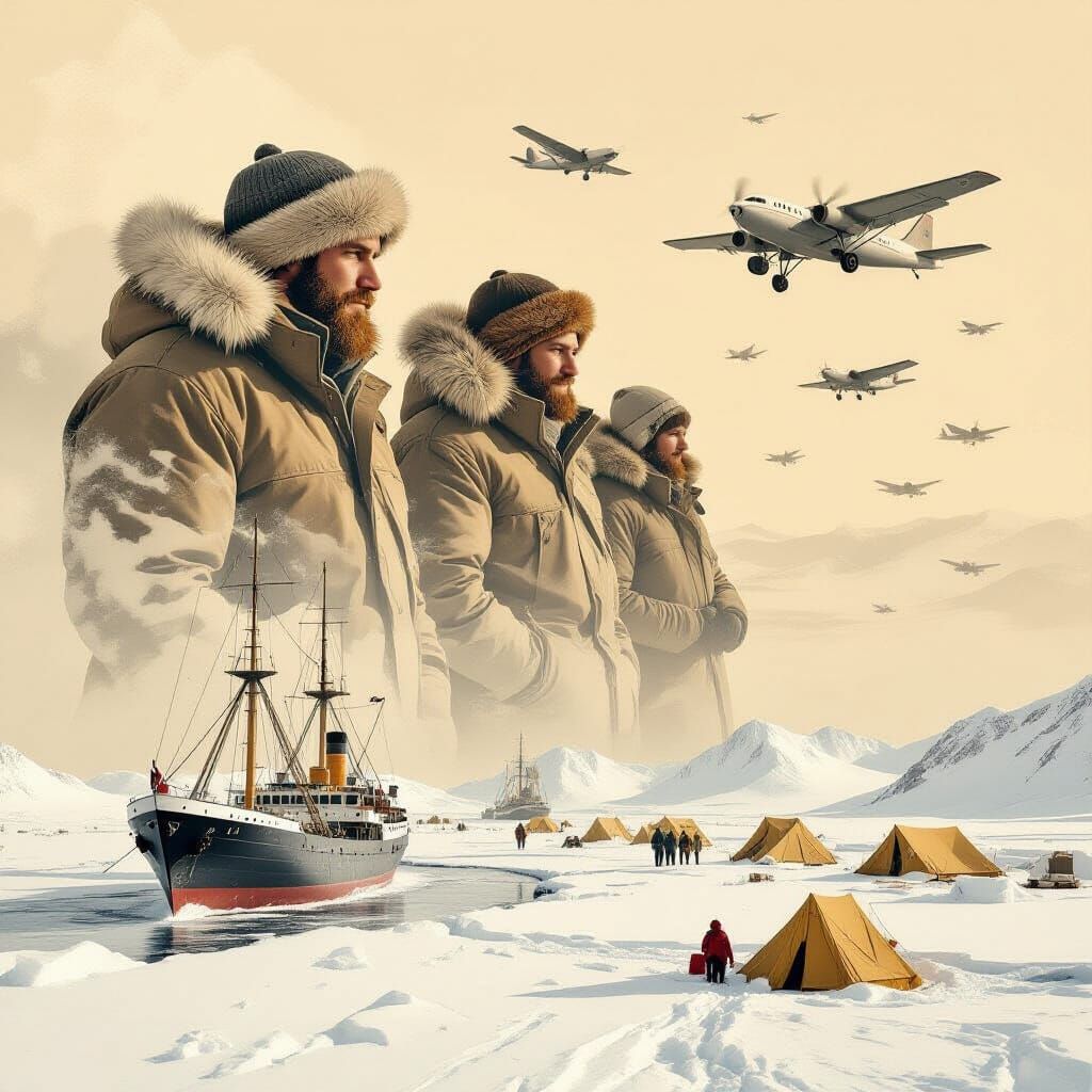 Chelyuskin Expedition Poster: Polar Explorers & Arctic Scene