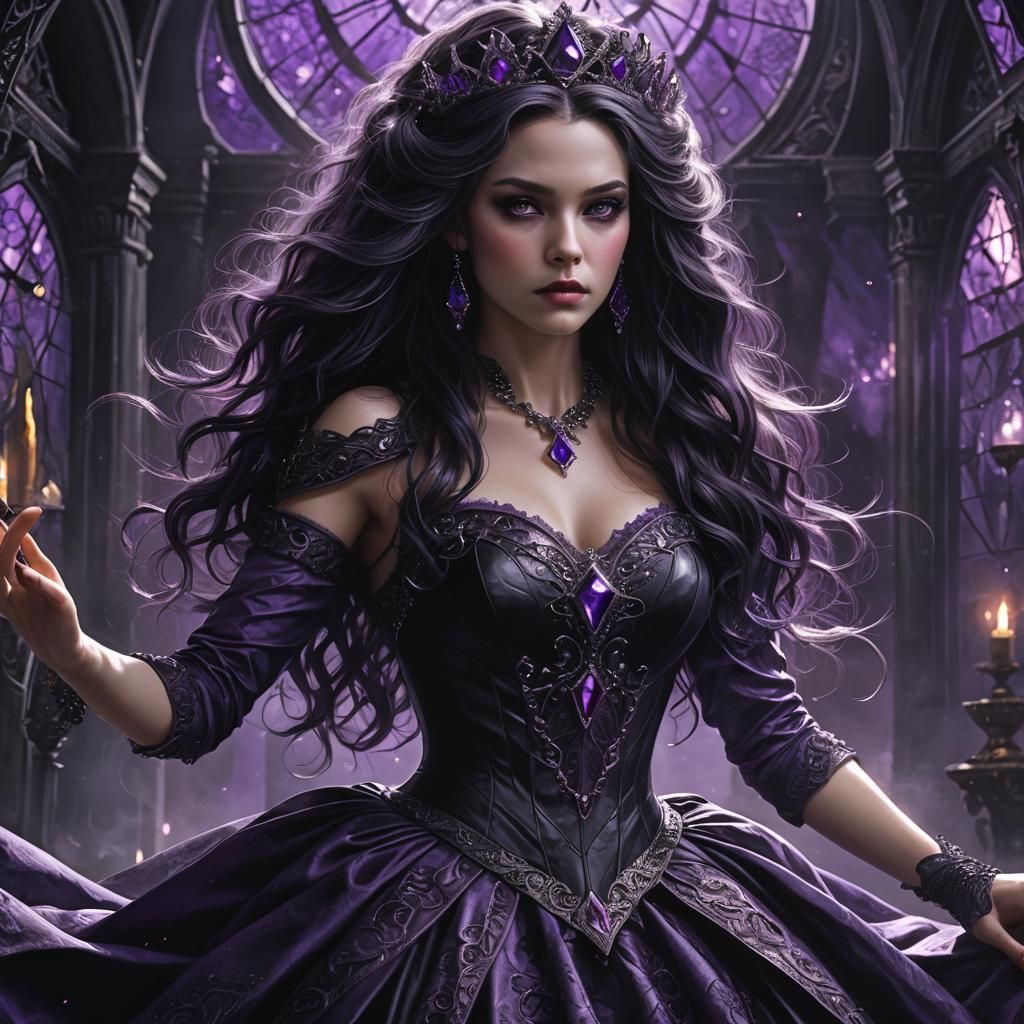 Purple Princess: Hyperrealistic Dark Beauty in HDR