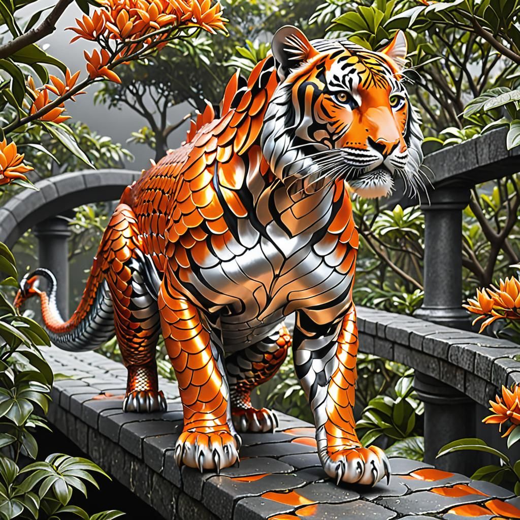 Tiger with Orange and Silver Scales