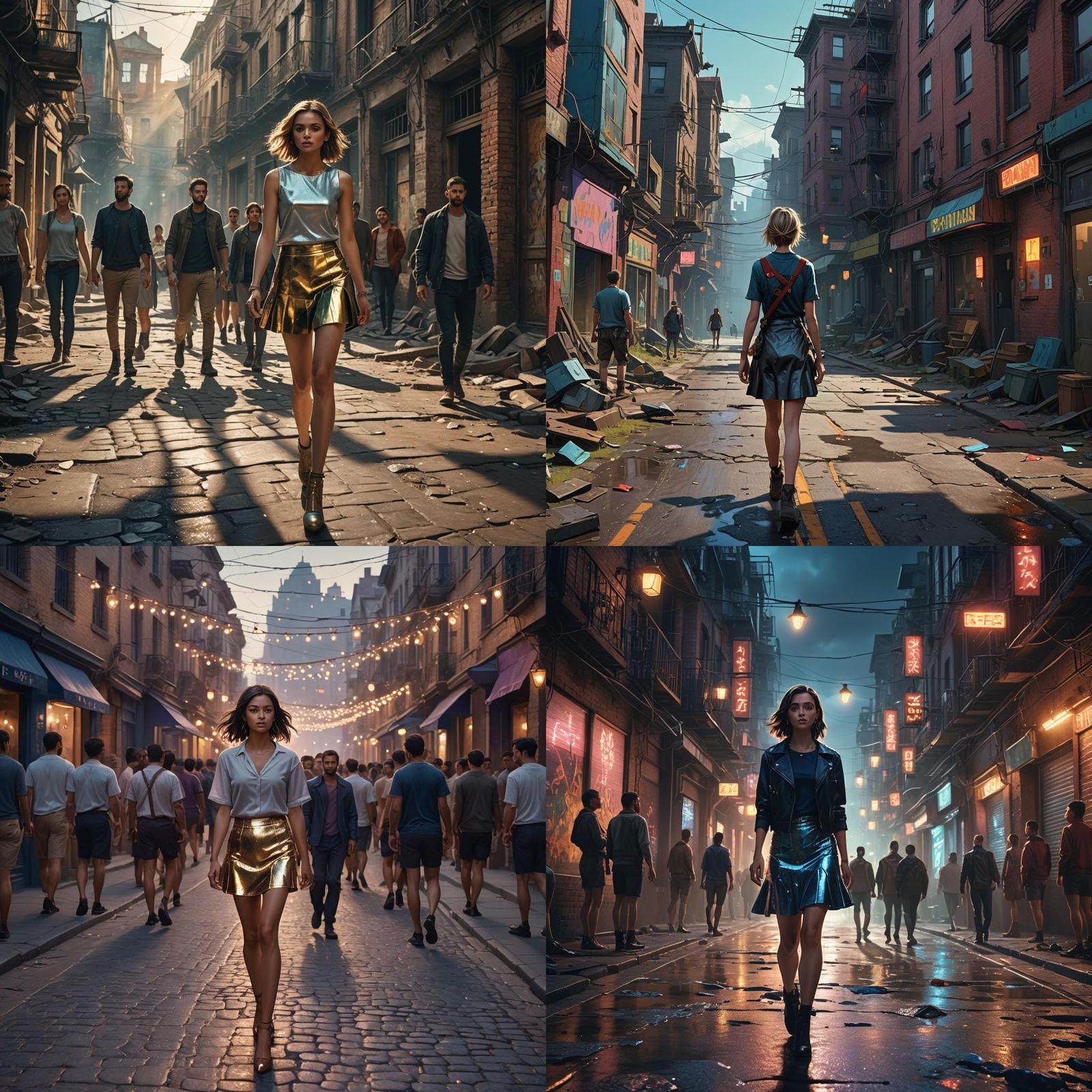 Attractive Woman Walking Down Street: Digital Matte Painting