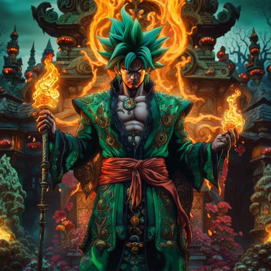 Angry Fire Sorcerer in Rococo Gothic Style