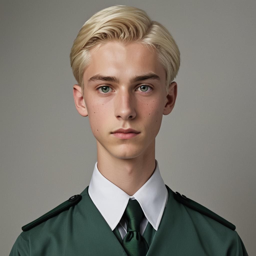 Platinum Blonde Teenager in Slytherin Uniform Portrait