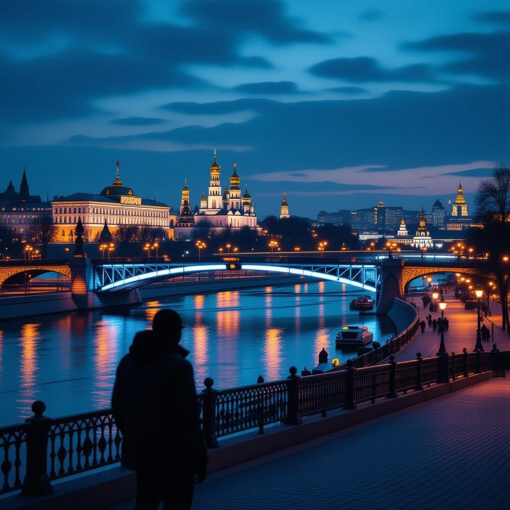Kyiv at Dusk: Iconic Bridges Aglow with City Lights