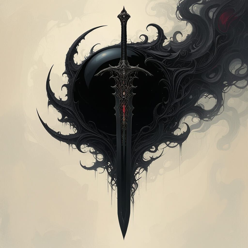 Dark Souls Swirling Around Void Sword in Biomechanical Style