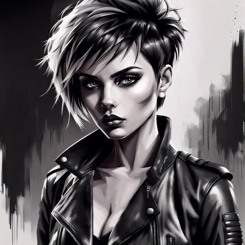 Edgy Woman with Bold Makeup in Black and White