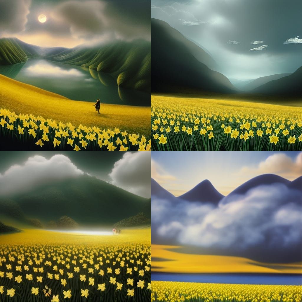 Golden Daffodils Dancing in the Breeze: A Matte Painting