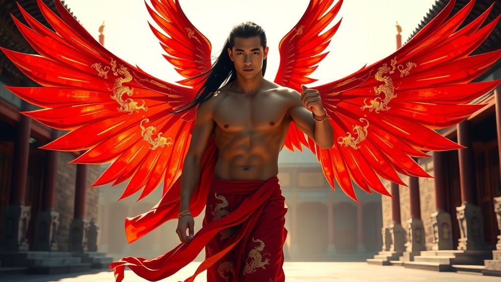 Chinese Angel Strolls Through Forbidden City in Ancient Impe...