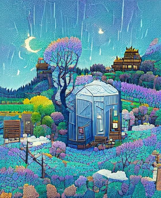 Celestial Cabin of Lost Knowledge: Cel-Shaded Illustration