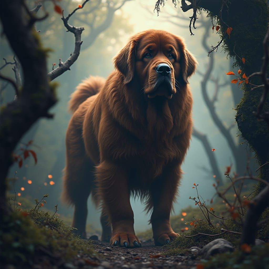 Majestic Newfoundland Dog in Ethereal Fantasy Realm