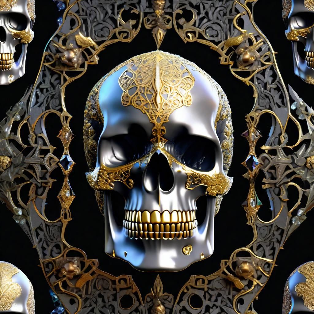 Elvish Crystal Skull with Gold Inlay in Dark Fantasy Art