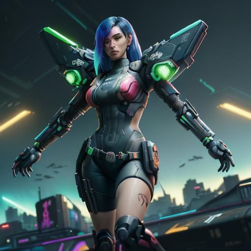 Nintendo Switch Girl in Cyberpunk Anime Style